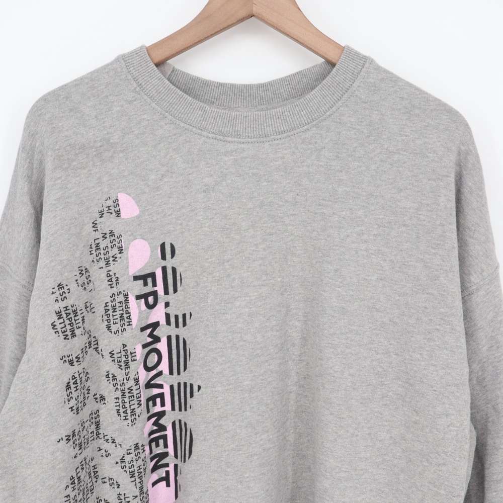 FP Movement Free People Gray Graphic Varsity Stripe Sweatshirt Small - Picture 4 of 11
